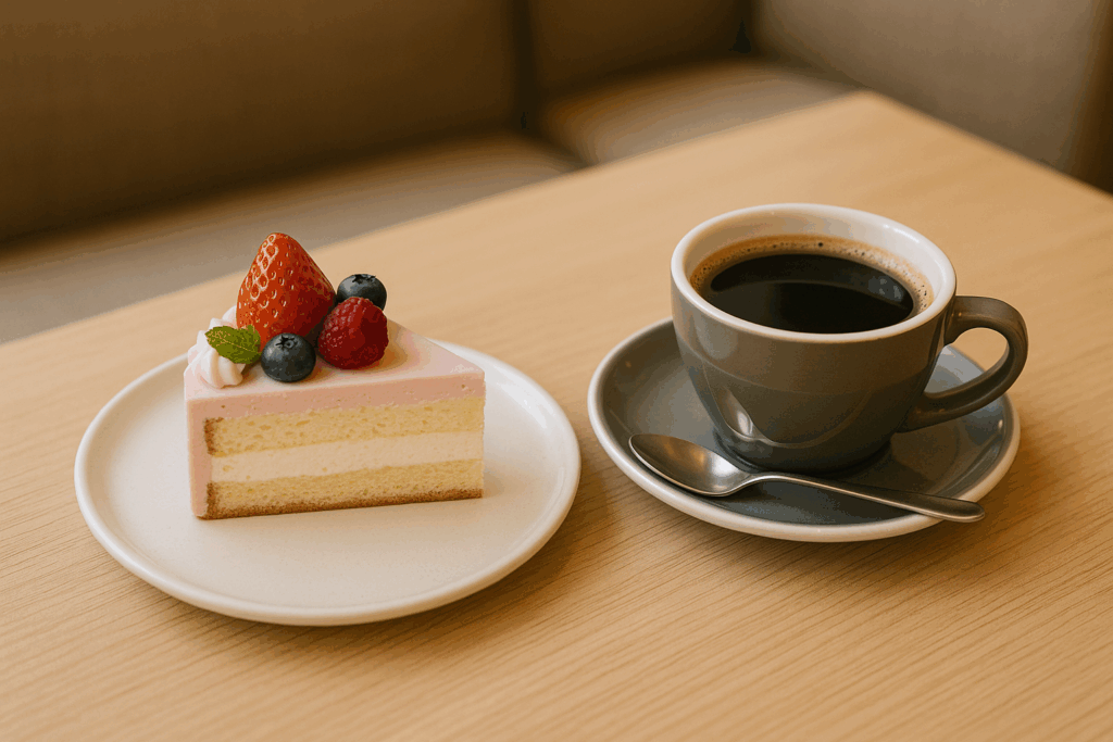美味しいケーキとドリップ式で入れたコーヒー